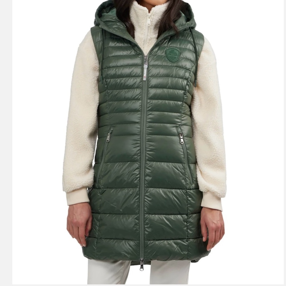 Women's Green Puffer Vest with Hood